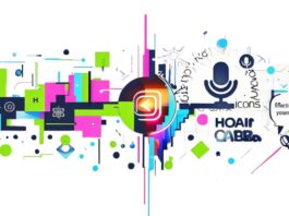 Composizione grafica astratta e moderna che simboleggia l'unione tra design visivo e messaggio testuale, con icone di comunicazione e grafici di crescita su sfondo chiaro per Effequadro