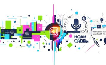 Composizione grafica astratta e moderna che simboleggia l'unione tra design visivo e messaggio testuale, con icone di comunicazione e grafici di crescita su sfondo chiaro per Effequadro