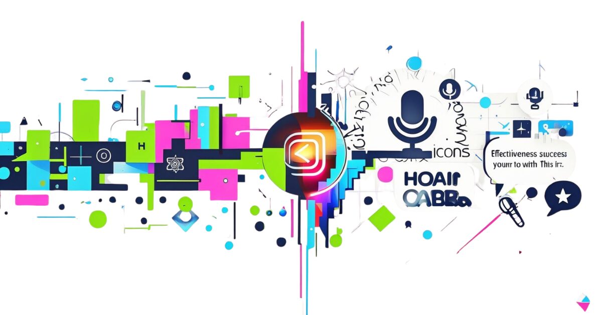 Composizione grafica astratta e moderna che simboleggia l'unione tra design visivo e messaggio testuale, con icone di comunicazione e grafici di crescita su sfondo chiaro per Effequadro