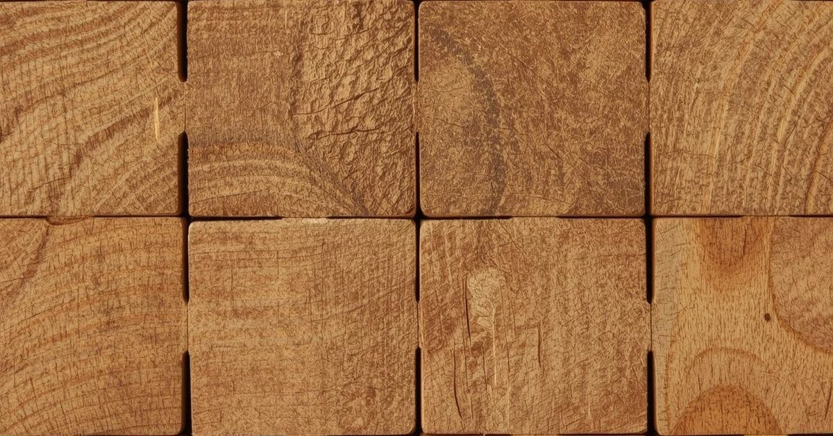 Dettaglio macro di blocchi di legno grezzo che si incastrano perfettamente tra loro, creando una struttura solida e simmetrica.