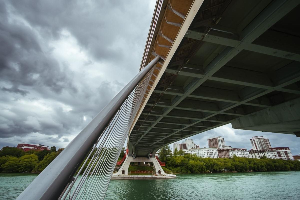 Dettaglio di un ponte architettonico moderno, metafora del legame tra attenzione metrica e valore del contenuto.