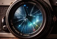 La verità visiva è ufficialmente morta: cosa cambia dopo l’addio a Sora Obiettivo di una macchina fotografica vintage rotto, che inquadra pixel digitali, simbolo della fine della verità visiva.