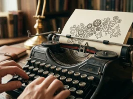 Macchina da scrivere che produce ingranaggi invece di lettere