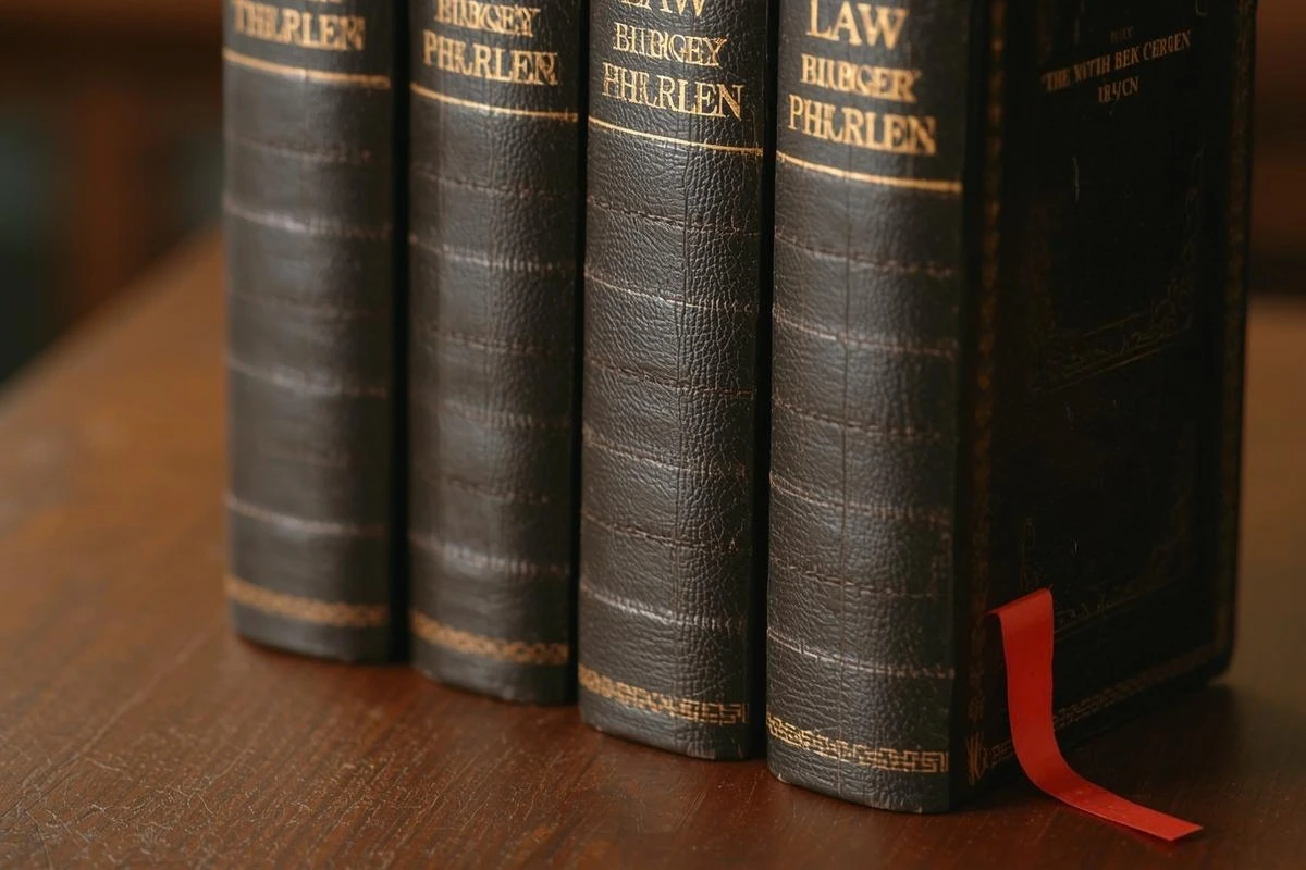 Libri di legge con un segnalibro rosso che spicca, simbolo di differenziazione-