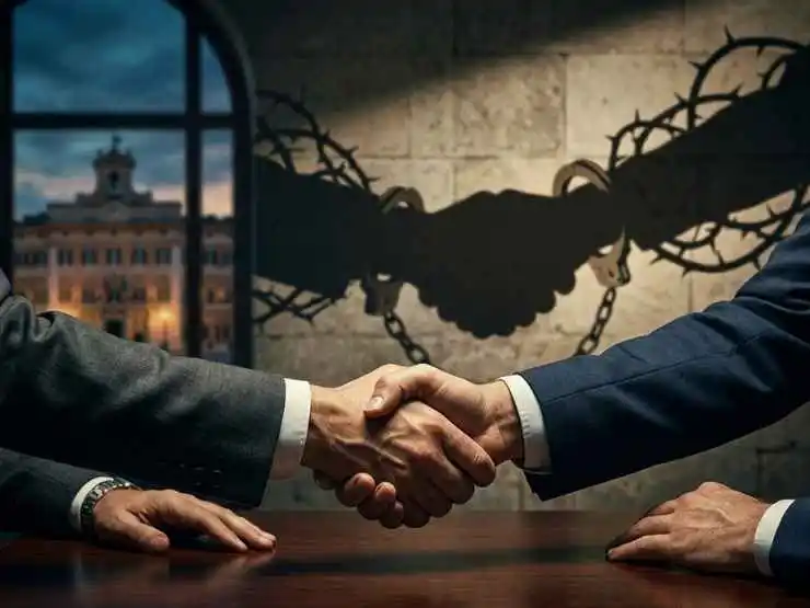 Mappa di Roma Sud con catene dorate e banconote sovrapposte, a simboleggiare il controllo economico e il riciclaggio del clan Senese