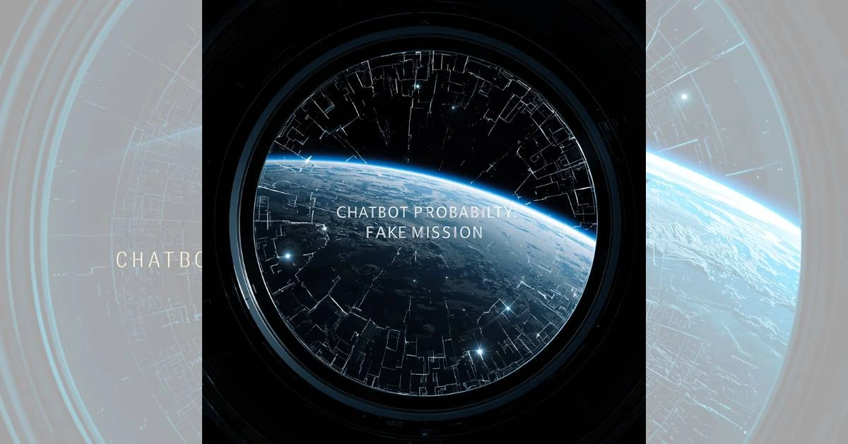 Primo piano di un oblò spaziale con vista sulla Terra in 4K, ma il vetro è coperto da una rete di crepe digitali e una scritta glowing che etichetta la missione come "FAKE" basata sul consenso online