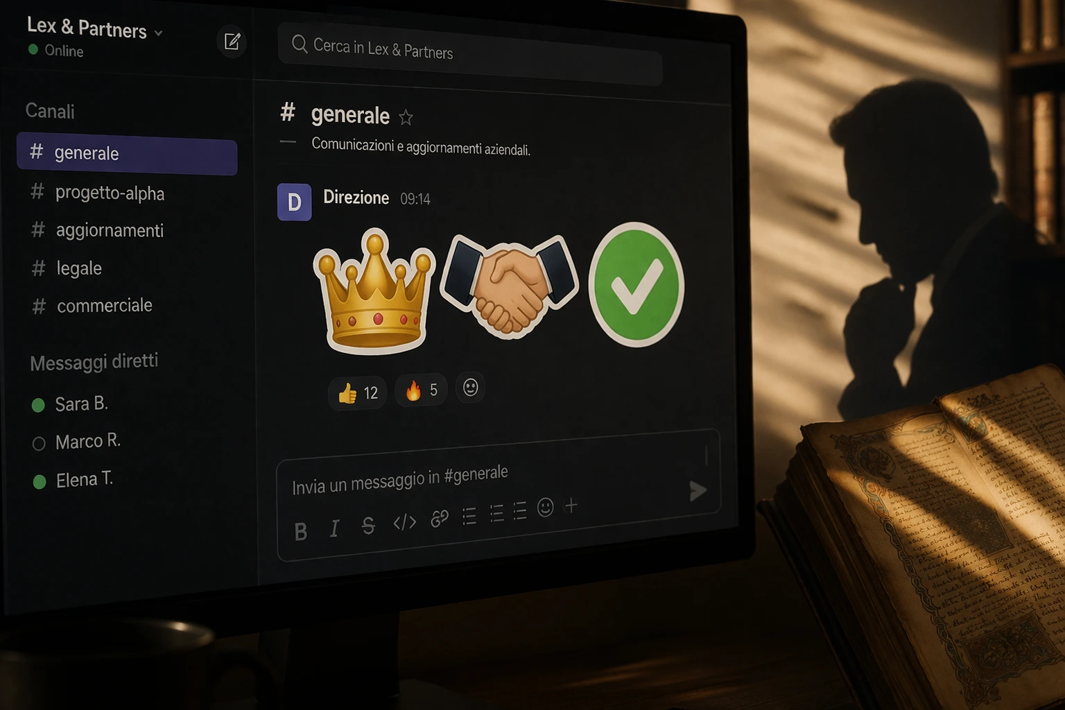 Chat aziendale con sticker che sostituiscono il linguaggio verbale. 